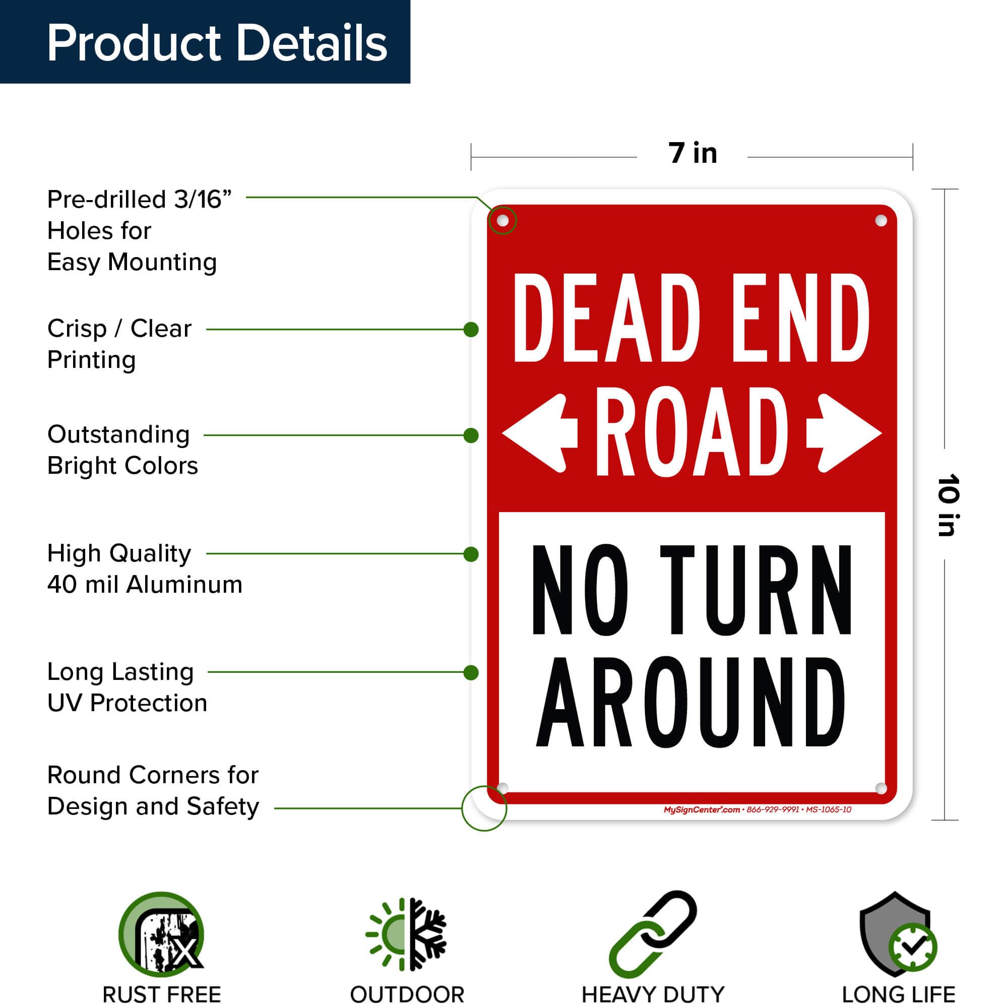 Amazon.co.jp: Dead End Road No Turn Around Sign、7x10インチ、錆び
